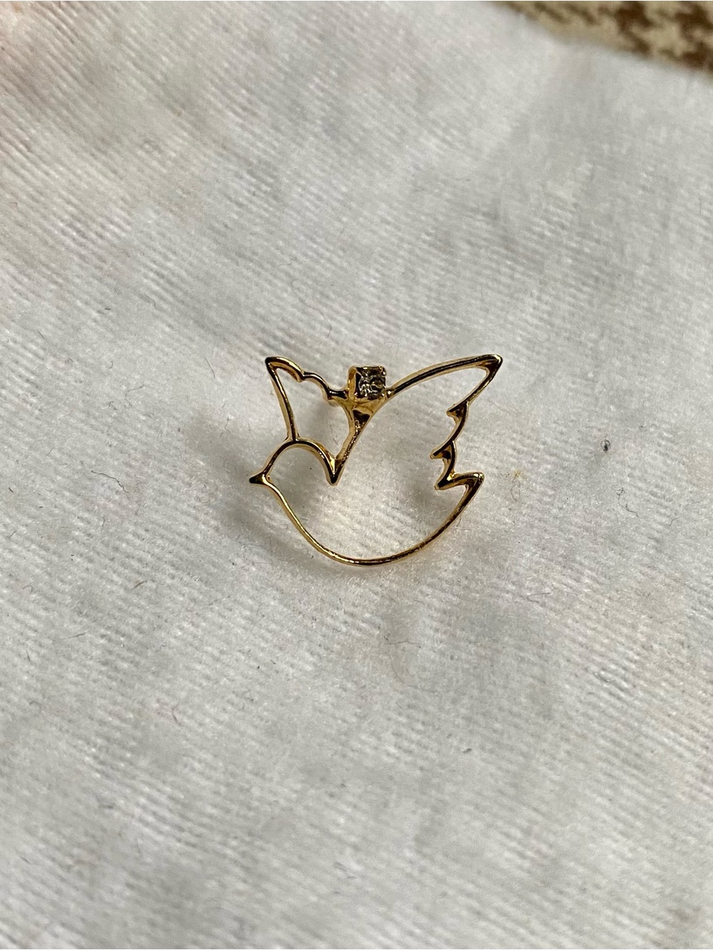 Gold Bird Pin Brooch - Gold Tone Dove Accent